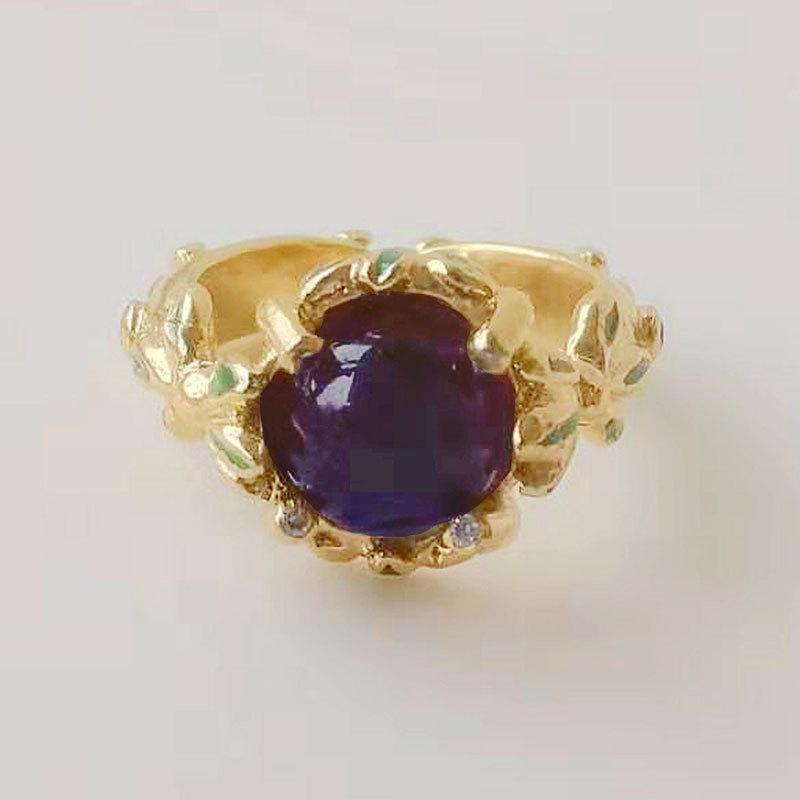 European & American Vintage Purple Grape Gemstone Open Index Finger Ring for Women Adjustable