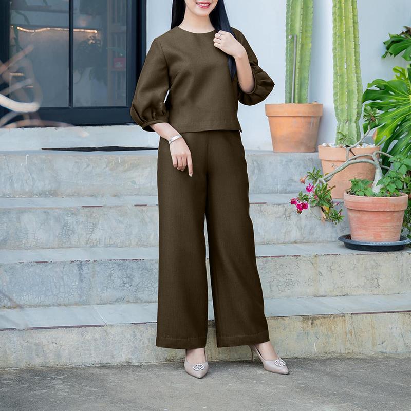 

ZANZEA Women 3/4 Sleeve Blouse and Pants Casual Two Piece Suit Sets 4XL