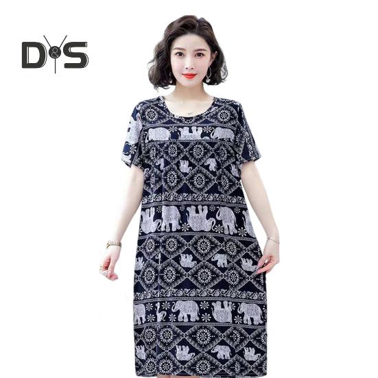 

Женская ночная рубашка свободного покроя с цветочным принтом, круглым вырезом, плиссированная, с короткими рукавами, длиной до колена, домашняя одежда, повседневное платье миди, женская ночная рубашка, платье миди черный белый