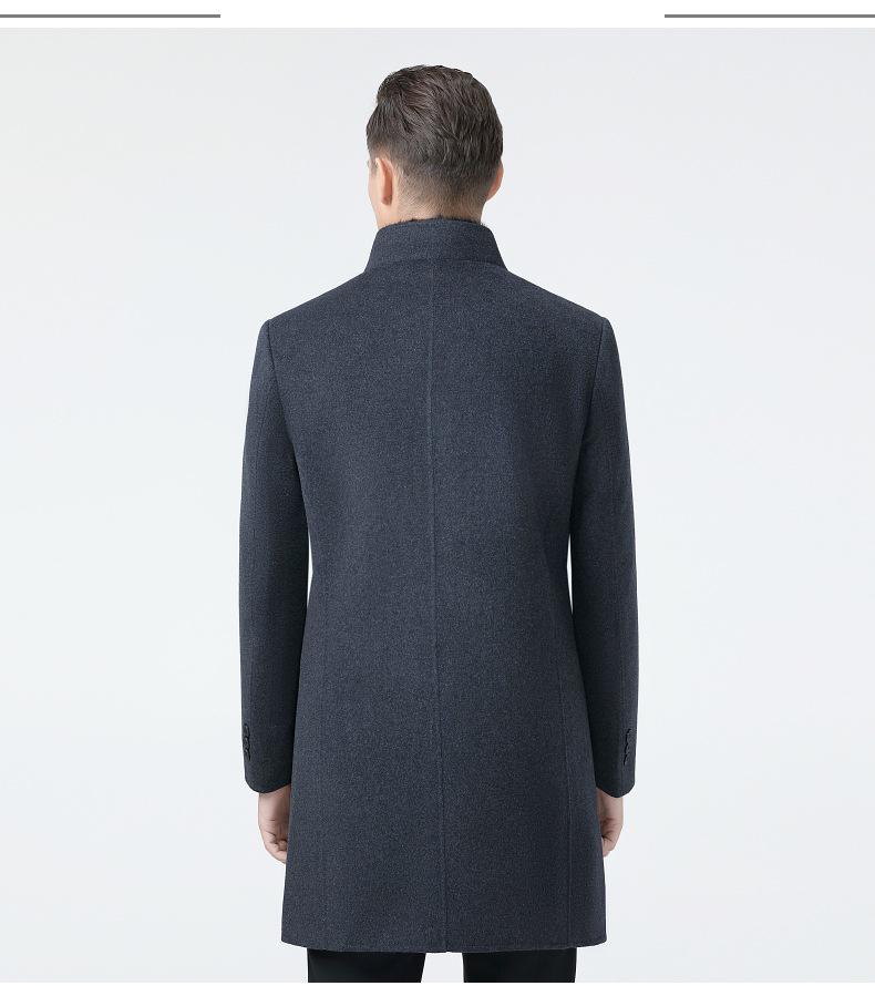 Men's Middle-Aged Stand Collar Wool Coat with Detachable Down Liner, Plus Size