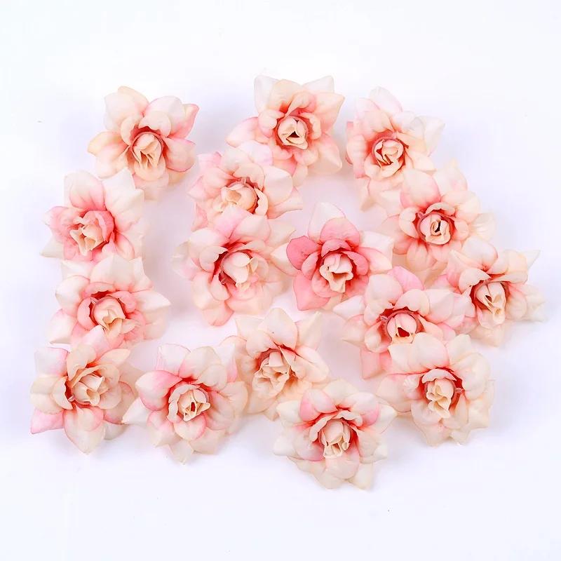 10Pcs Artificial Flower 4.5cm Silk Rose Head For Wedding Home New Year Decoration DIY Garland Scrapbook Gift Box Craft Flowers