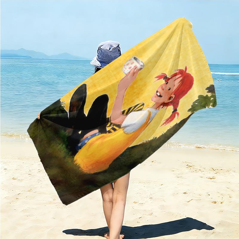 1 pièce Serviette de Plage Aventure de Pippi Serviette de Plage Microfibre Fine Absorbante Pour Plage Natation Yoga Bain Sports 0917274