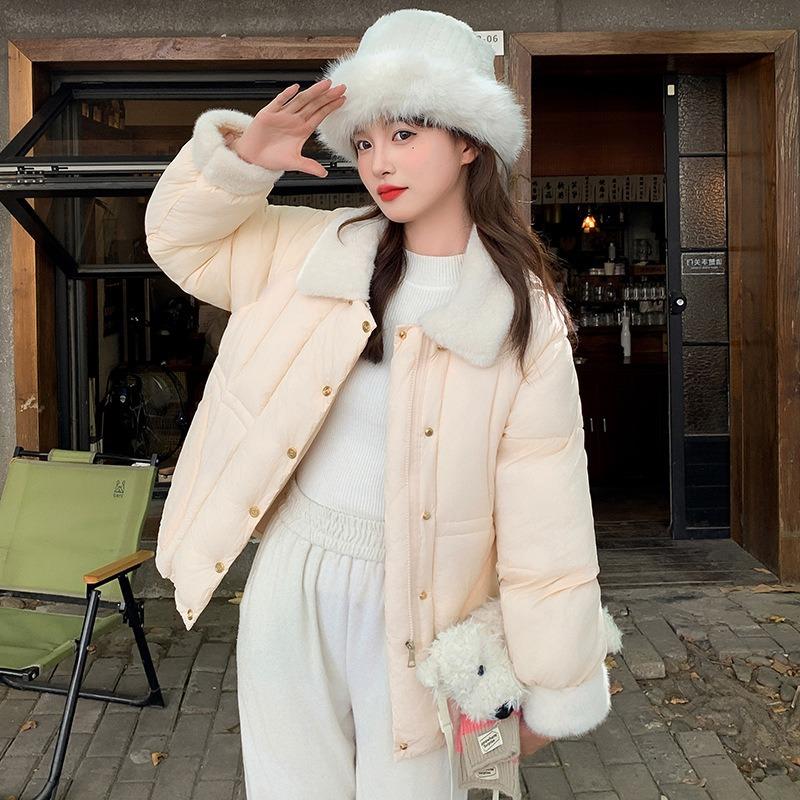 

Пуховая хлопковая подкладка для женщин, зимняя, новая талия, очень красивая, овечья шерсть, воротник, хлопковая подкладка, утолщенная хлопковая подкладка, куртка XL розовый