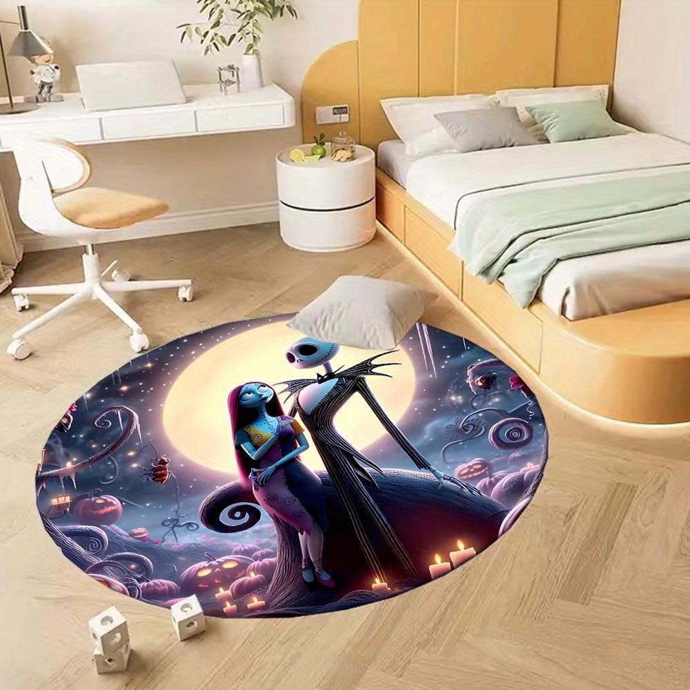 1pc The Nightmare Before Christmas Round Area Rug , Playroom Bedroom Living Room Indoor Decor Rug , Perfect for Leisure Areas , Bedside , Cl