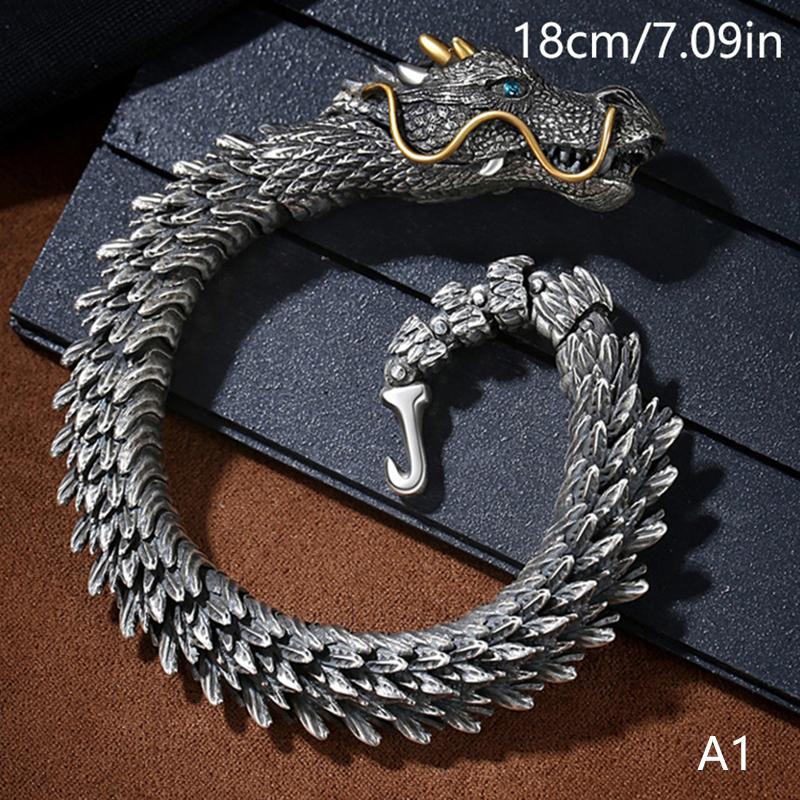 

Властный этнический стиль Дракон Медные браслеты Мужской шарм Открытое кольцо Панк Байкерские ювелирные аксессуары Рэп подарок