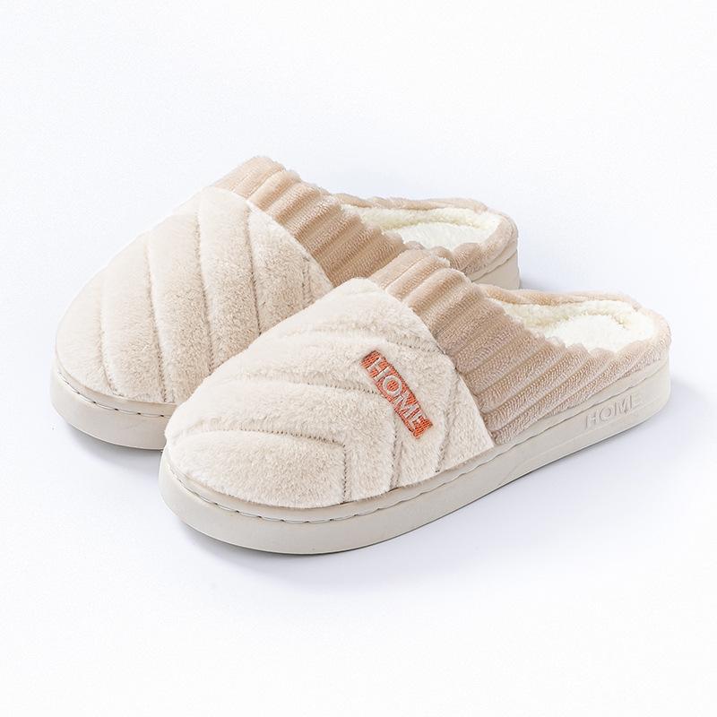 Fashion home cotton slippers women's autumn and winter new non-slip velvet warm colored striped cotton slippers