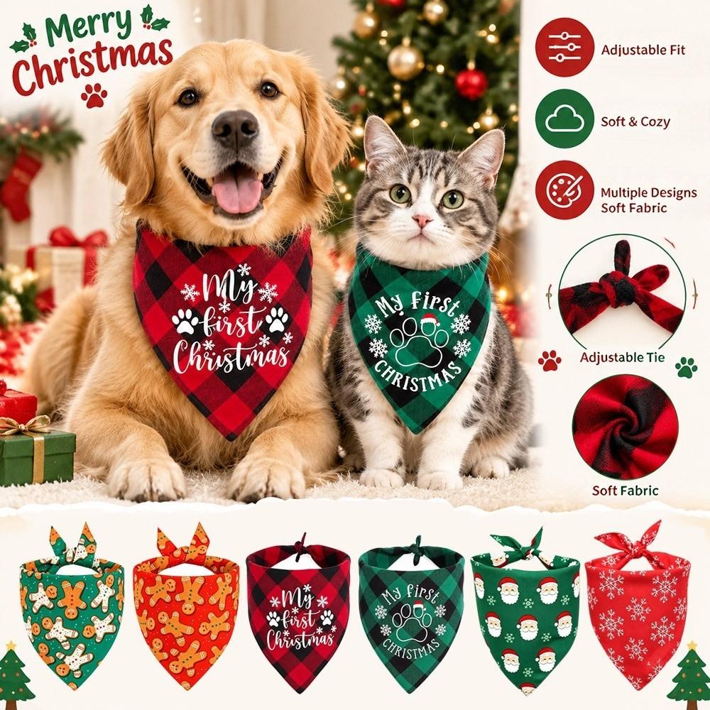 2pcs Christmas Theme Pet Neck Scarf Adjustable Santa Elf Bandana New Dog Bandanas For Cats Dogs