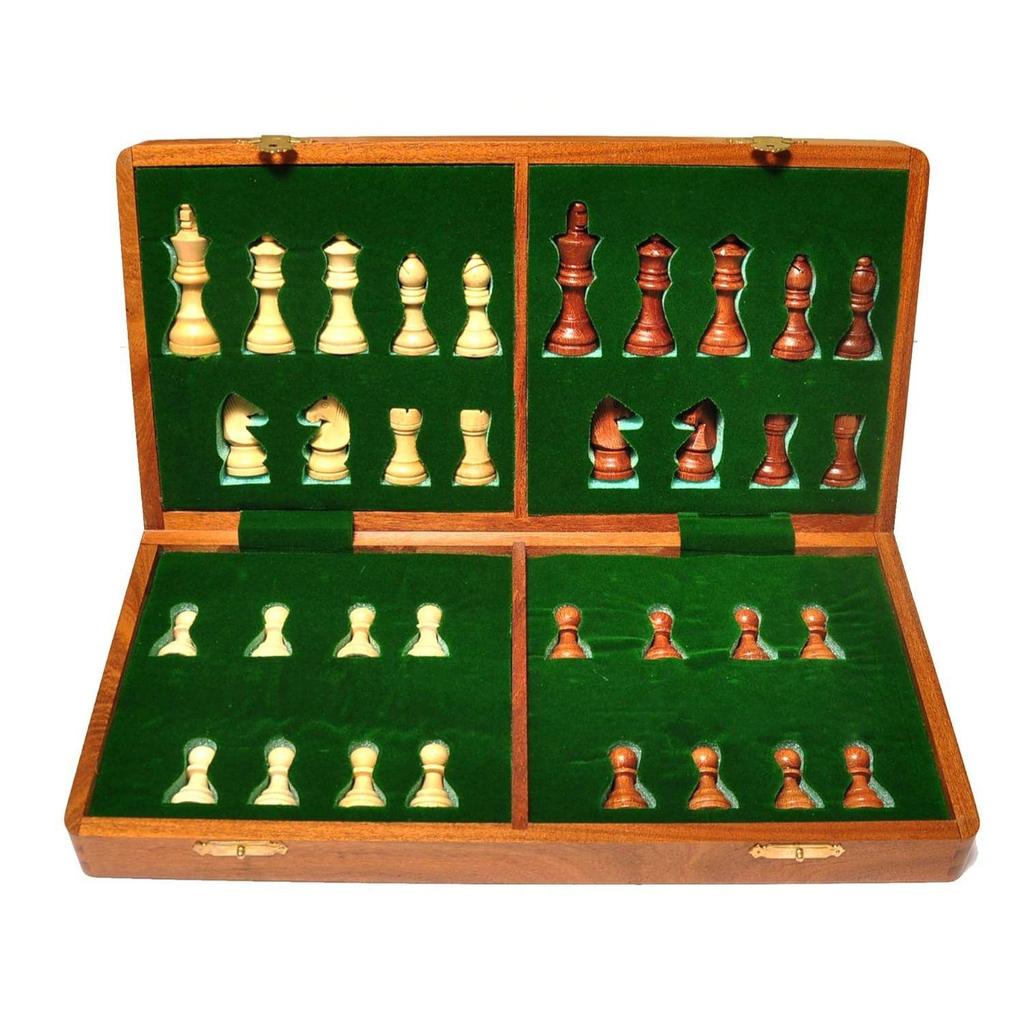 Wooden Handmade Foldable Magnetic Chess Board Set with Magnetic Pieces and Extra Queens for Kids and Adults