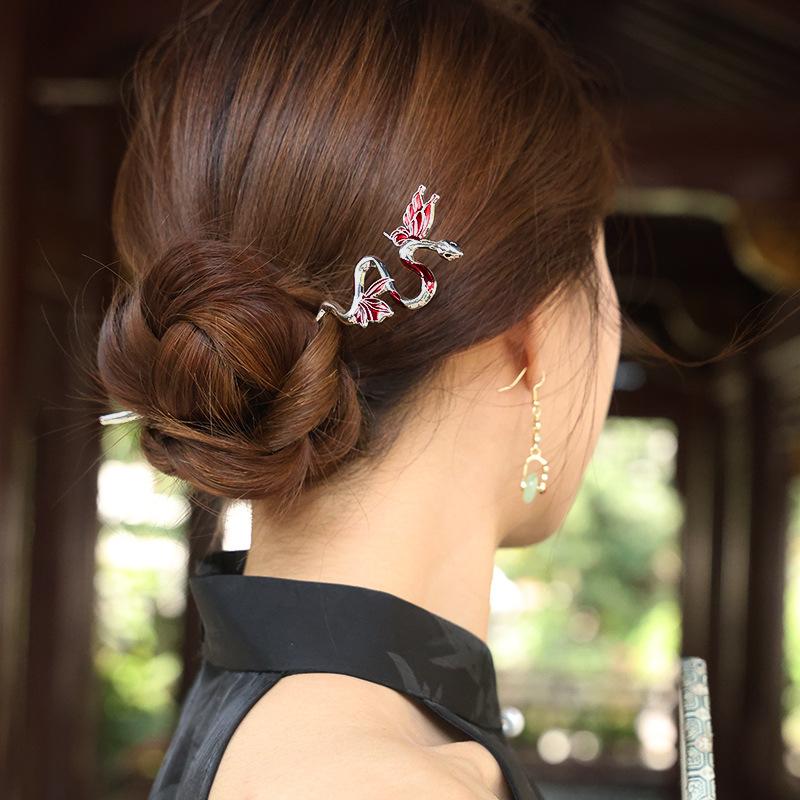 1Pcs Metal Flower Hair Pin Snake Hairpin Vintage Chinese Style Hair Stick Plate Hair Retro Hair Clip Hair Accessory