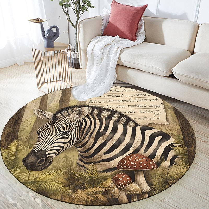 Vintage Mushroom Animals,Round Area Rug,Carpet Rug for Living Room Bedroom Sofa Playroom Decor,Non-slip Floor Mat