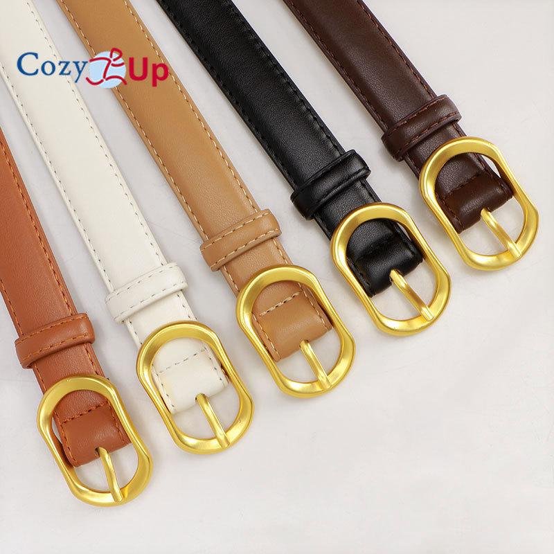 Women's Leather Belts for Jeans Dress Pants Ladies Waist Belt Skinny Belt with Fashion Gold Buckle
