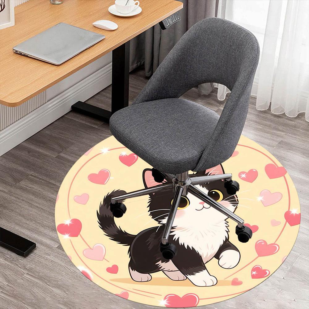 

1pc cat love Round Chair mat Area Rug - Non-Slip, Floor Mat for Office, Bedroom, and Indoor Decor -1002188 80cm by 80cm