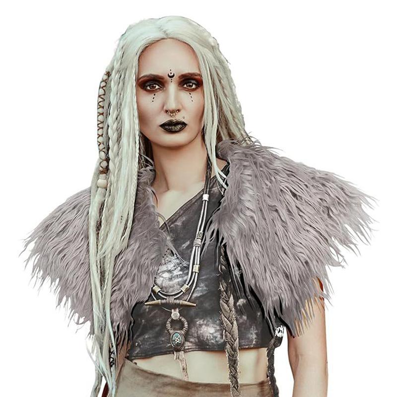 Fur Collar Winter Clothing Warrior Cloak Viking Queen Shawl Elegant Faux Fur Shawl