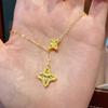 Vietnam Gold Fish Scale Clover Pendant Necklace, Women's Luxurious Clavicle Chain with Tassel & Crushed Ice Detailing.