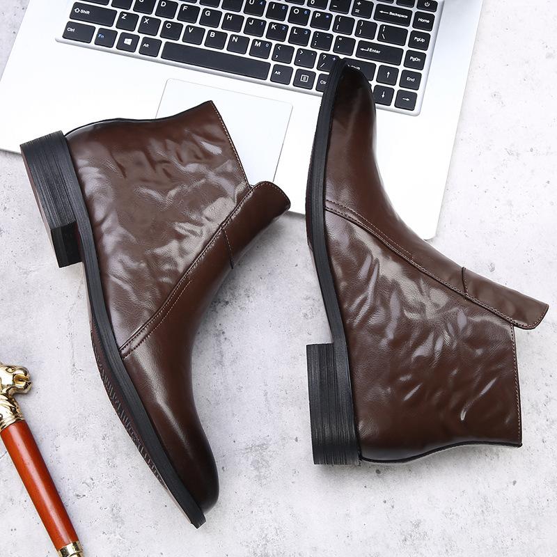 Fashion 2025 New Designer British-style Chelsea Boots for Men Solid Color Side Zipper Pointed Toe High-top Cow Leather Shoes Boots Man