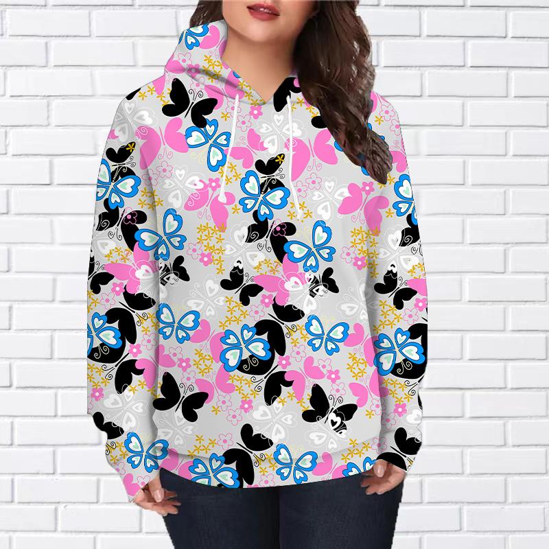 Womens Fashion Blue Beautiful Butterfly Print Loose Hoodie Tops Blouse Sweatshirt Casual Long Sleeve Pullover Tops