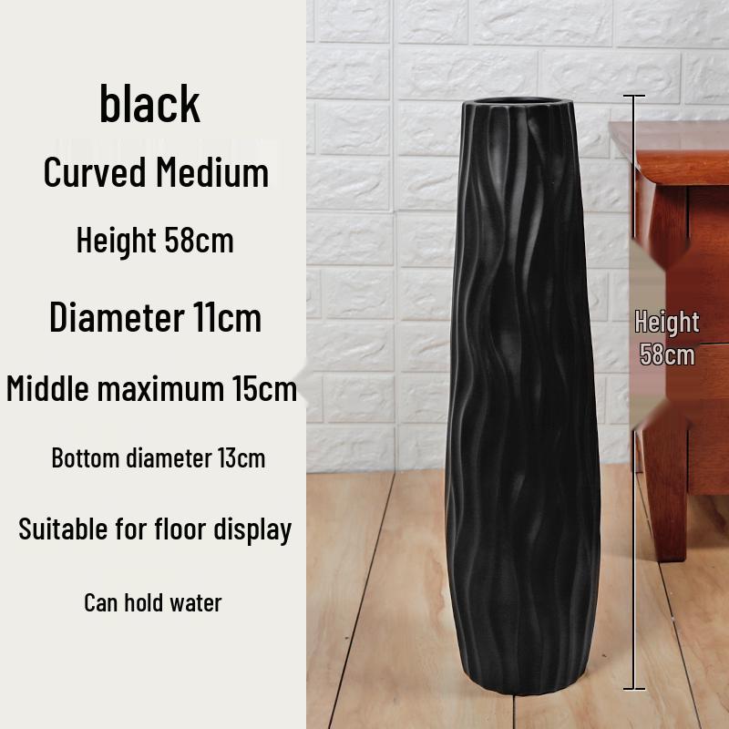 Large Modern Nordic Ceramic Floor Vase: Black & White Minimalist Design for Dried Flowers and French Arrangements In Living Room