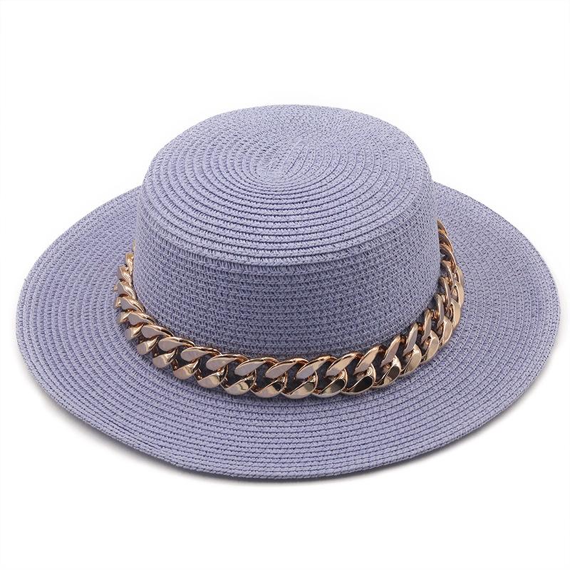 New Flat Top Top Hat Straw Hat Ladies Summer Beach Hat Shade Sunscreen Resort Seaside Hat Flat Brim Jazz Hat