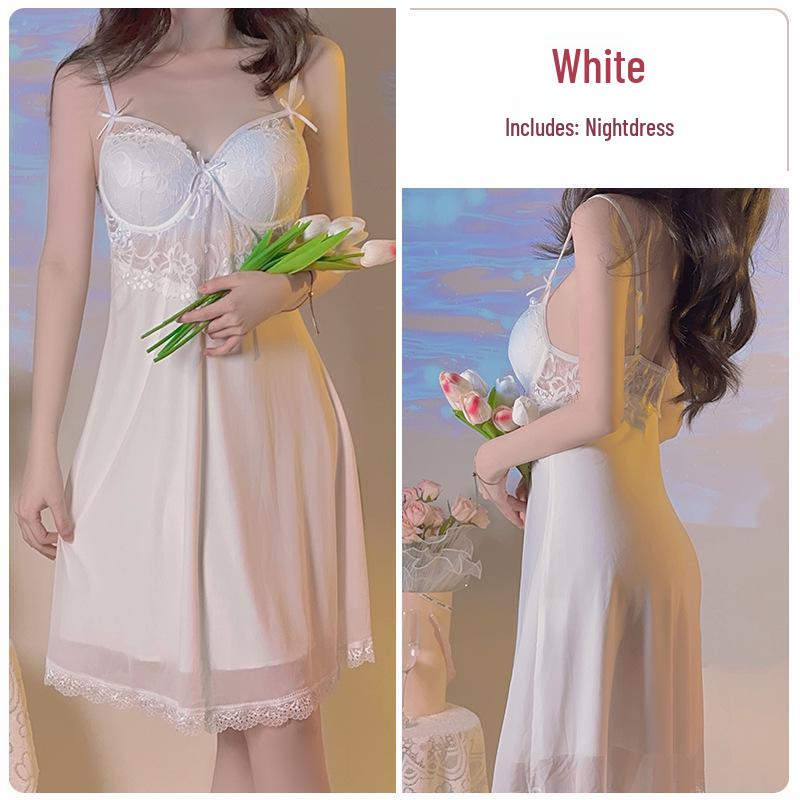 Elegant Underwire Camisole Nightgown with Chest Pads & Robe Set for Women