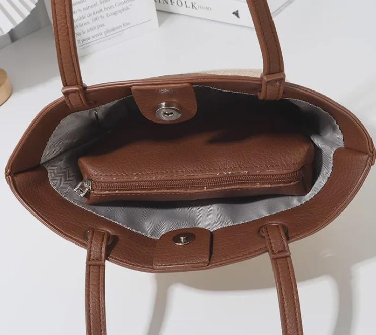 Bolsa de ombro feminina de palha trançada retrô francesa da moda - perfeita para férias à beira-mar e lazer na praia