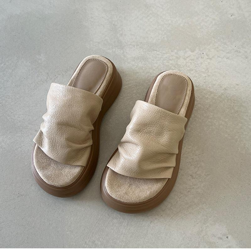 

Xiaohongshu popular Chengdu style thick-soled slippers women s summer new retro flat-bottomed outer wear light and not tired slippers 40 абрикосовый