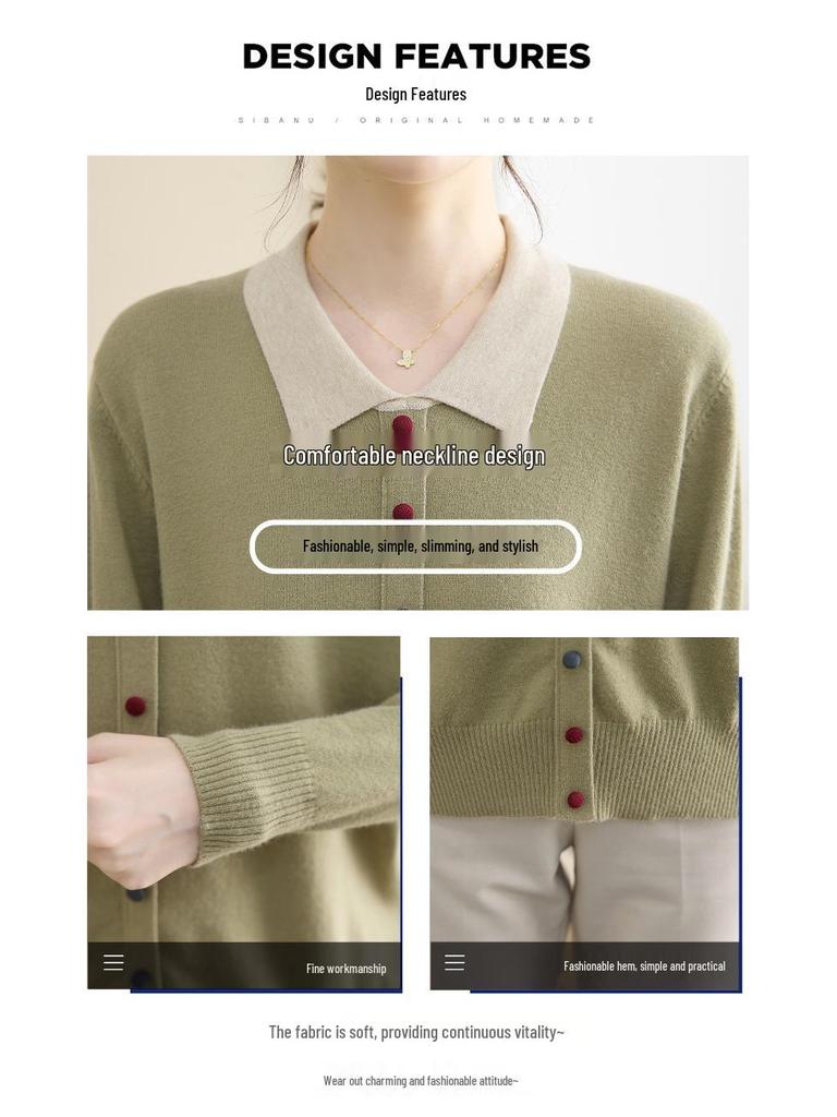 2025 Women's Plus Size Knit Top - Spring/Autumn Woolen Sweater for Middle-Aged & Elderly