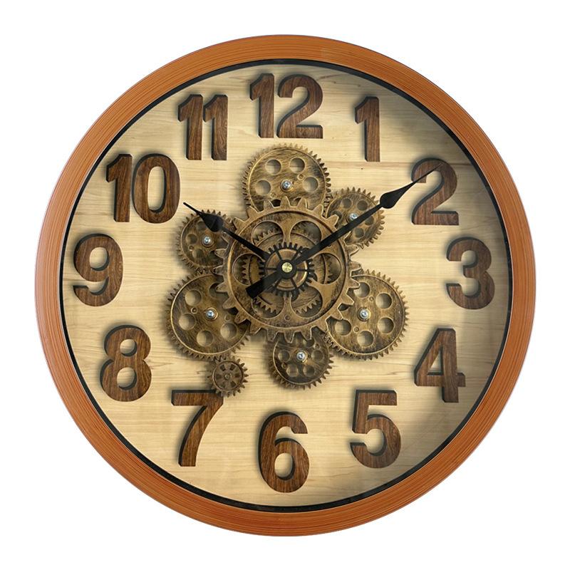 Retro Industrial Style Wood Grain Wall Clock Creative Gear Decoration Living Room Silent Clock Art Wall Decoration Clock