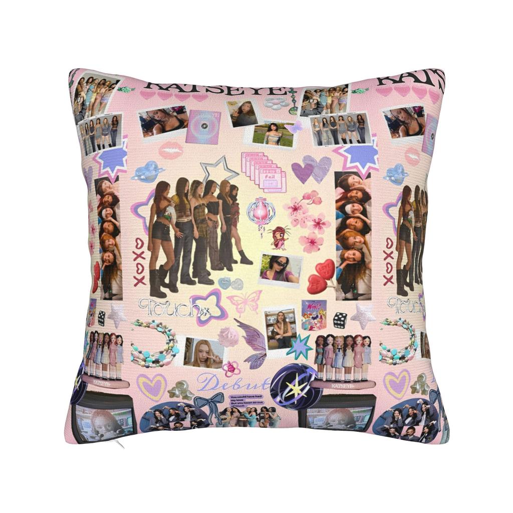 Katseye Kpop Style Square Pillow Cases Cushion Cover Vintage Zippered Decorative Throw Pillow Case Cover For Home 45X45Cm
