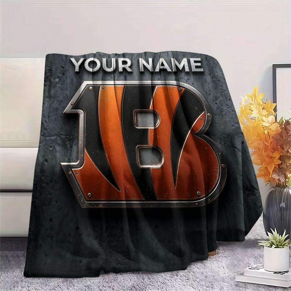 Custom Name,Cincinnati Bengals, Printed Flannel Blanket, Soft Throw for Bedroom Sofa, Washable, Christmas Present, Great Gift.