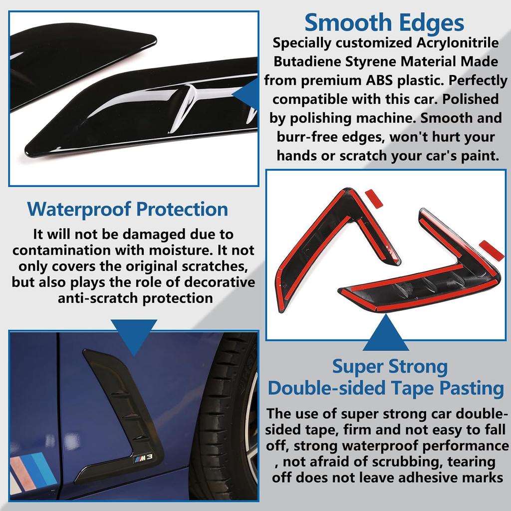 Front Fender Side Air Flow Fender Vent Cover Trim Compatible with BMW 3 Series G20 2020 2021,Side Wing Air Vent Hood Intake Fender Cover Trim