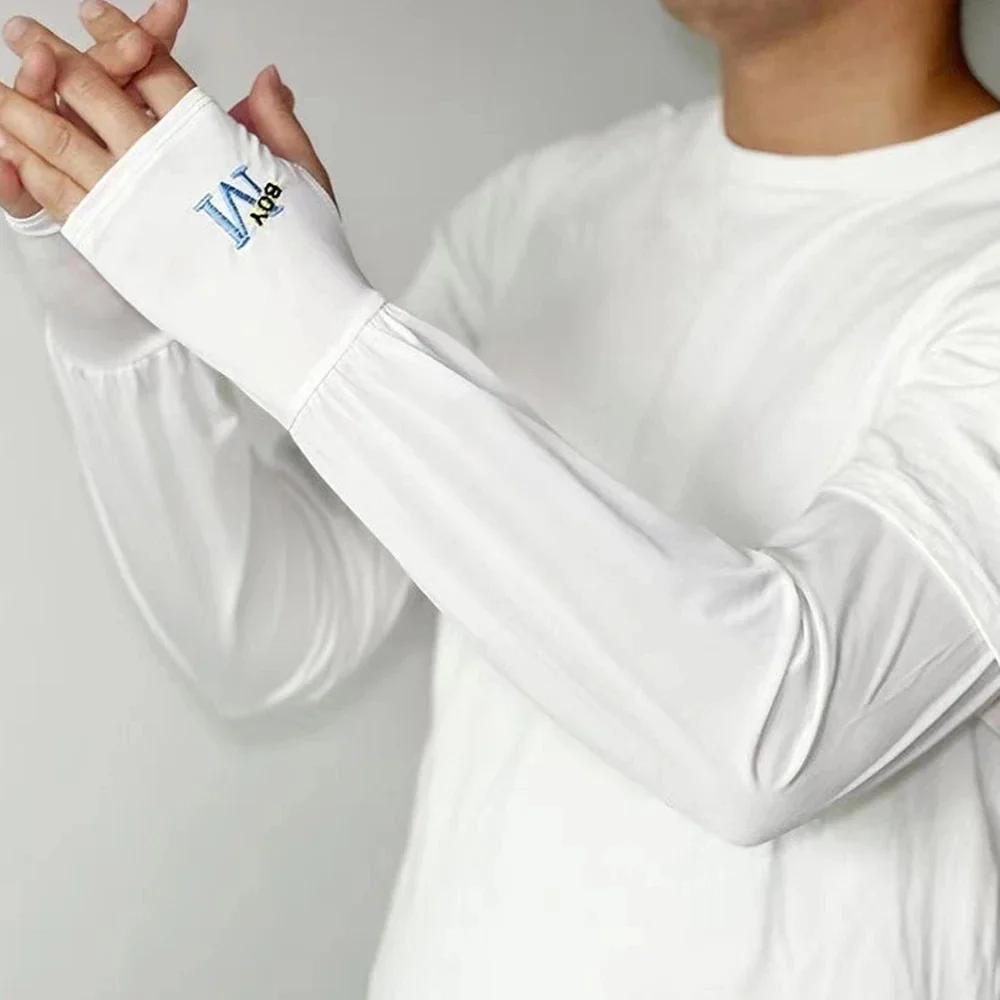 Maniche a braccio fresche in seta di ghiaccio da uomo, protezione UV, crema solare, traspiranti, elastiche, copribraccia per guidare, andare in bicicletta