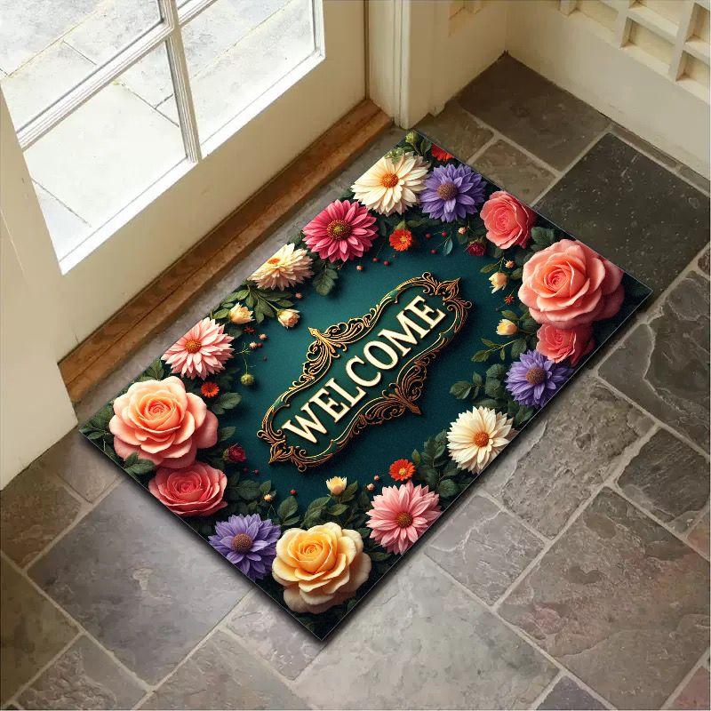 Summer Outdoor Carpet American Floral Entrance Door Welcome Carpet Bedroom And Bathroom Anti-Slip Carpet Home Decoration
