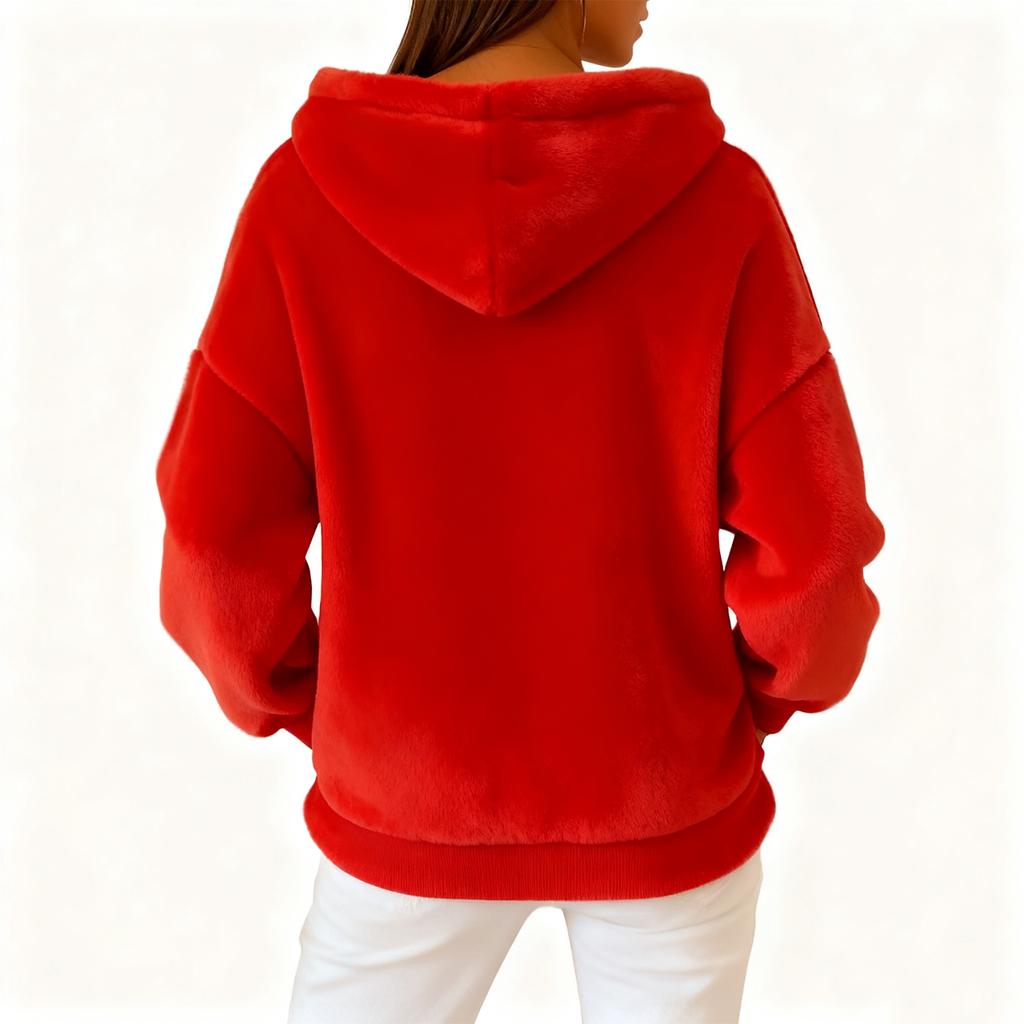 Women's Loose And Comfortable Drawstring V-neck Long Sleeved Christmas Print Hoodie