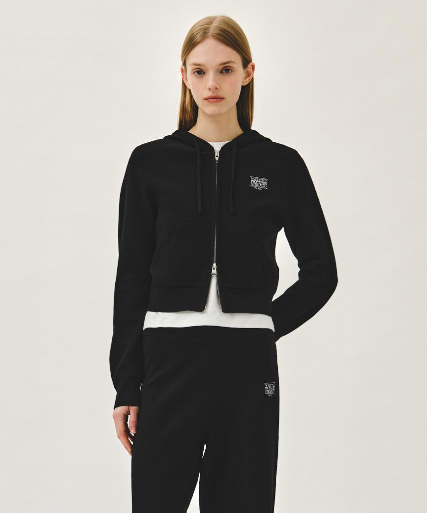 Malittepeulangsowajeobeo W Small Classic Logo Crop Knit Hoodie Zipup Black