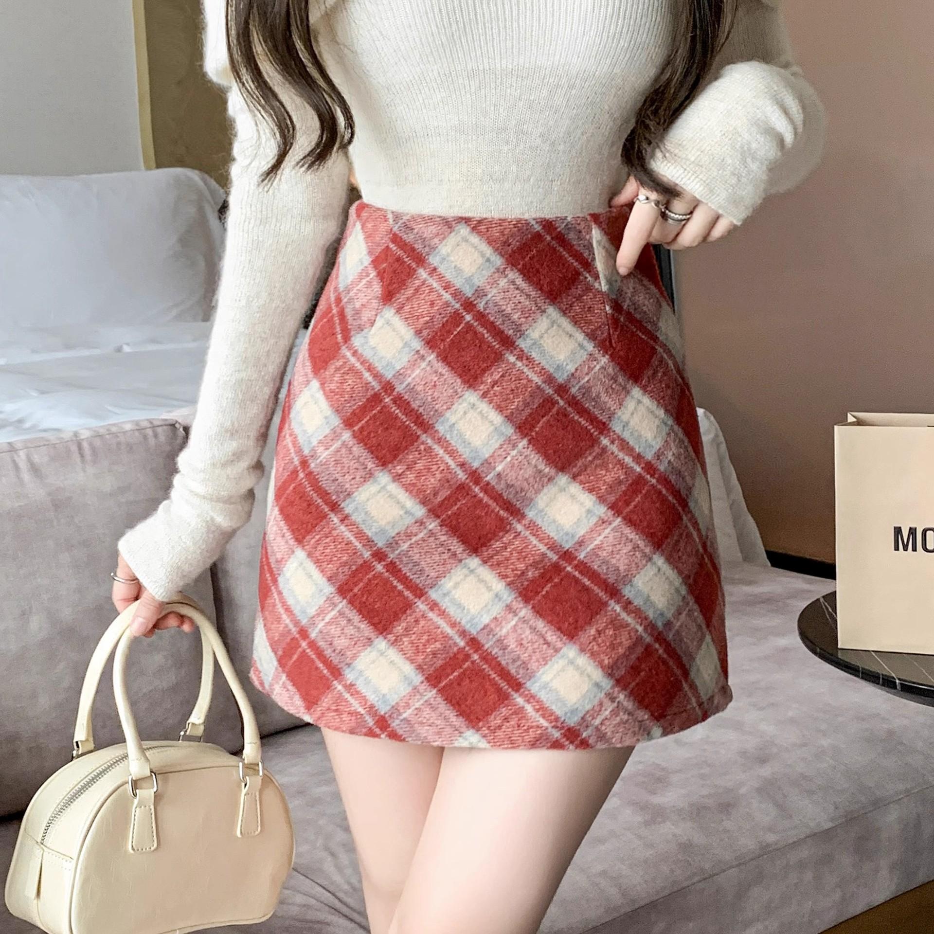 

Юбка в студенческом стиле Осенняя одежда для женщин Элегантная Высокая талия Стройнящая А-силуэта На молнии Мини Повседневный Модный дизайн Стройнящая Универсальная юбка XS