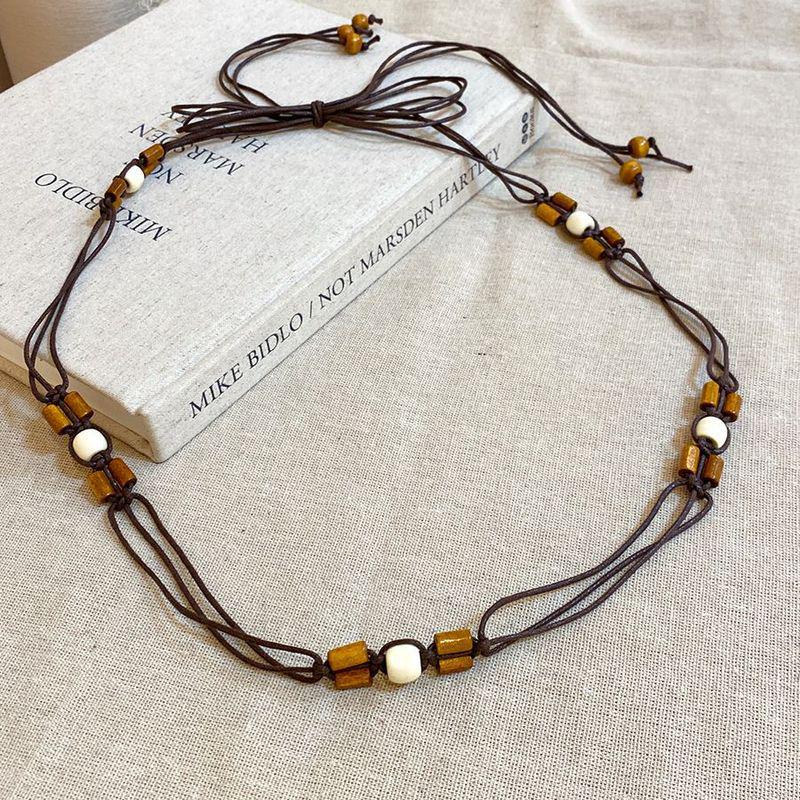 Korean Silk Scarf with Wooden Beads: Trendy, Versatile Waist Chain & Belt for Women