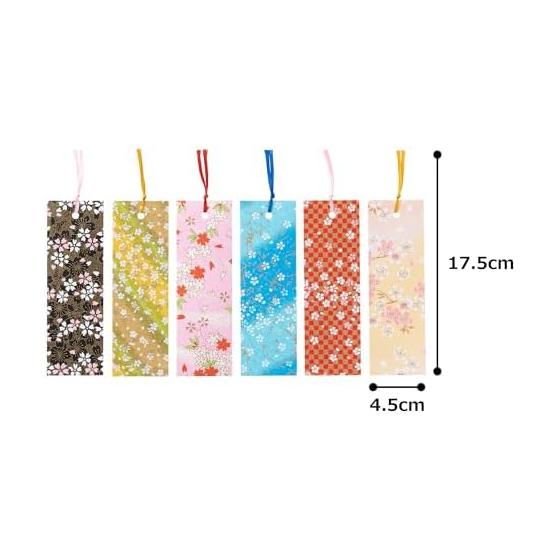 Washi Kawasumi Yuzen Washi Stencil Dye Bookmark Set of 6, Assorted Cherry Blossoms