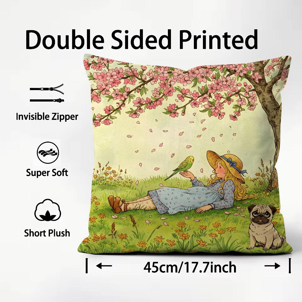 Umění Sarah Kay Dívka na houpačce Povlak na polštář Plyšová látka Měkký Oboustranně tištěný Pohovka Teplý Zimní Domov Dětský dárek Povlak na polštář