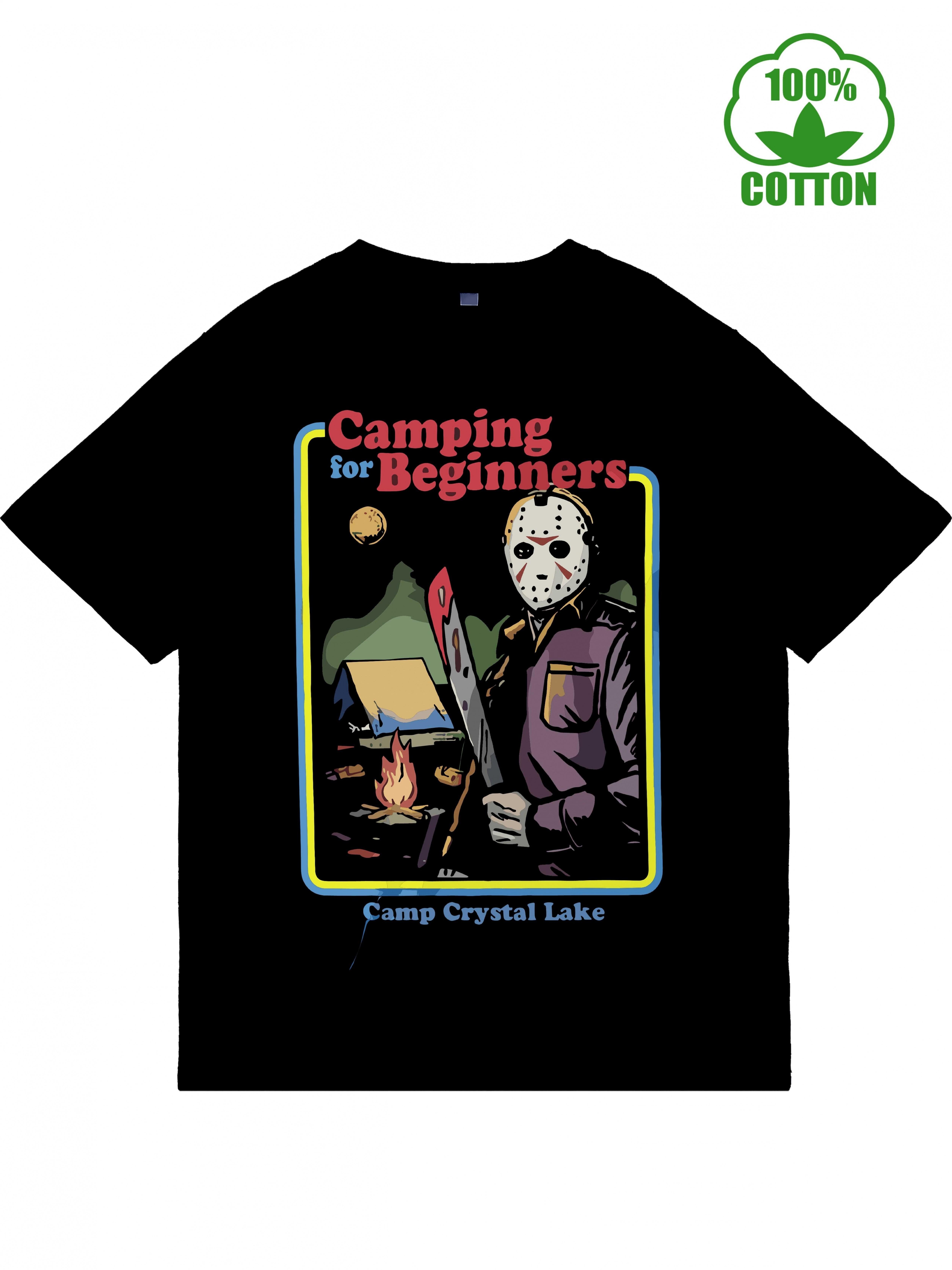 Black Cotton T-shirt - Camping for Beginners Graphic with Chainsaw & Campfire Design XXXL
