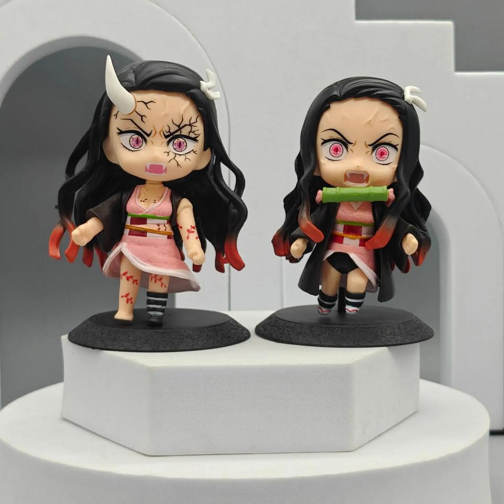 10Pcs/Set Q Ver. Demon Slayer Warror Figures Tanjirou Zenitsu Nezuko Inosuke Fighting Model Doll Toys PVC Figurines Kids Gifts