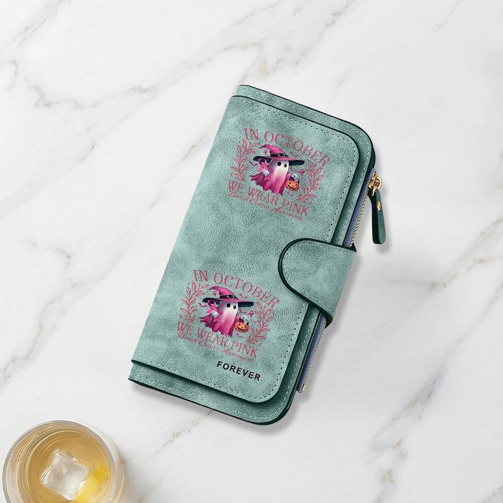 October Pink Breast Cancer Awareness Printed Long Wallet Multifunctional Portable Coin Purse With Clasp Large Capacity Daily Commuting Travel