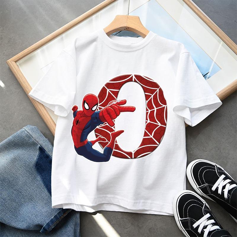 2026 New Children's Spider Man Cartoon Letter Printed T-shirt Cotton T-shirt Boys' Short Sleeved