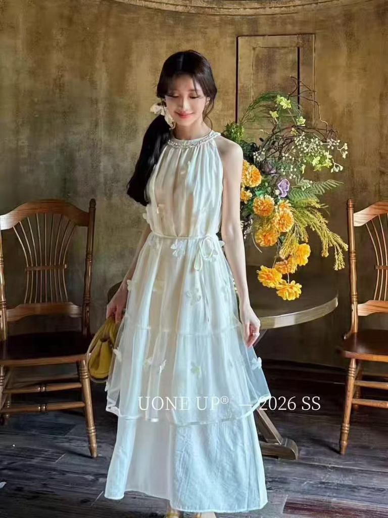Heavy industry style butterfly sewing new purple suspender fairy elegant flower embroidery sleeveless dress vacation style