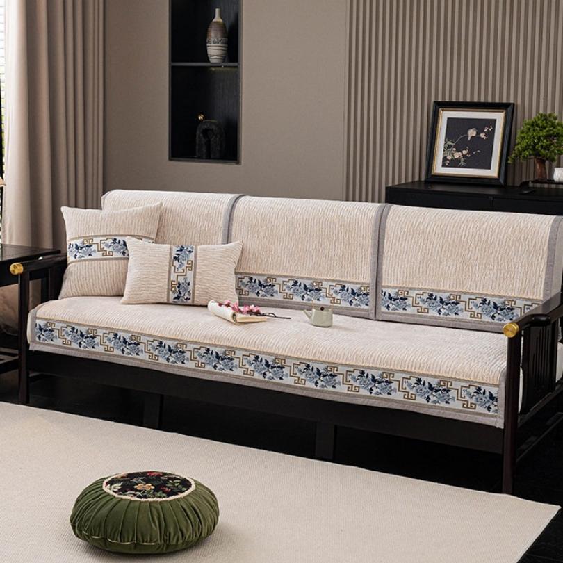 [Gruby, Antypoślizgowy Pokrowiec na Sofę Klasyczny] Luksusowy Pokrowiec na Sofę z Weluru z Ozdobnymi Przeszyciami - Gruby, Ręcznik na Sofę