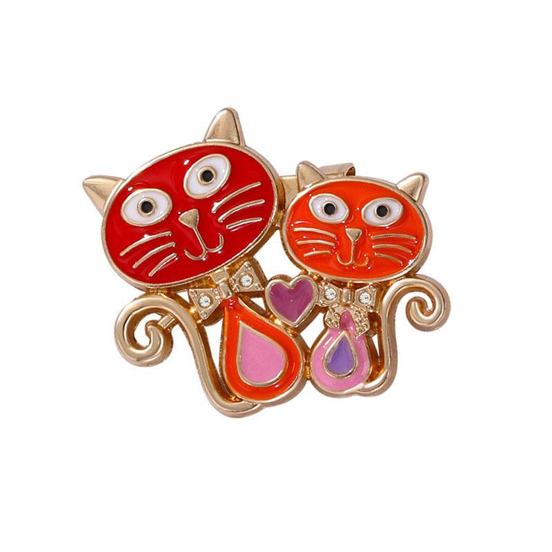 1PC Cat Brooch Cartoon Two Cats Cute Zinc Alloy Versatile Pin Buckle Clothing Accessories Diamond Inlaid