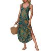 Women's Summer Long Dress, Sleeveless With Side Slits, Long Retro Printed Camisole Dress