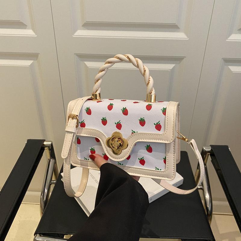 

Little Cherry Printed Shoulder Bag Women s New Twist Portable Small Square Bag Fresh Contrast Color Design Messenger Bag белый
