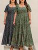 Bohemian Floral Plus Size Short Sleeve Maxi Dress