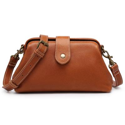 AKIYAMA Shoulder Dulles Genuine Retro Clasp 5 Colors Women's Bag, Bag, Handbag, Mini, Leather, Doctor's Style, Closure, 2-Way, (Brown)