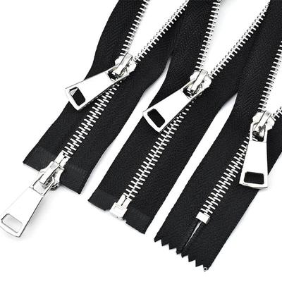 12-100cm Black Metal Copper Zipper No. 5, Double-Ended with Silver Teeth for Leather Jackets